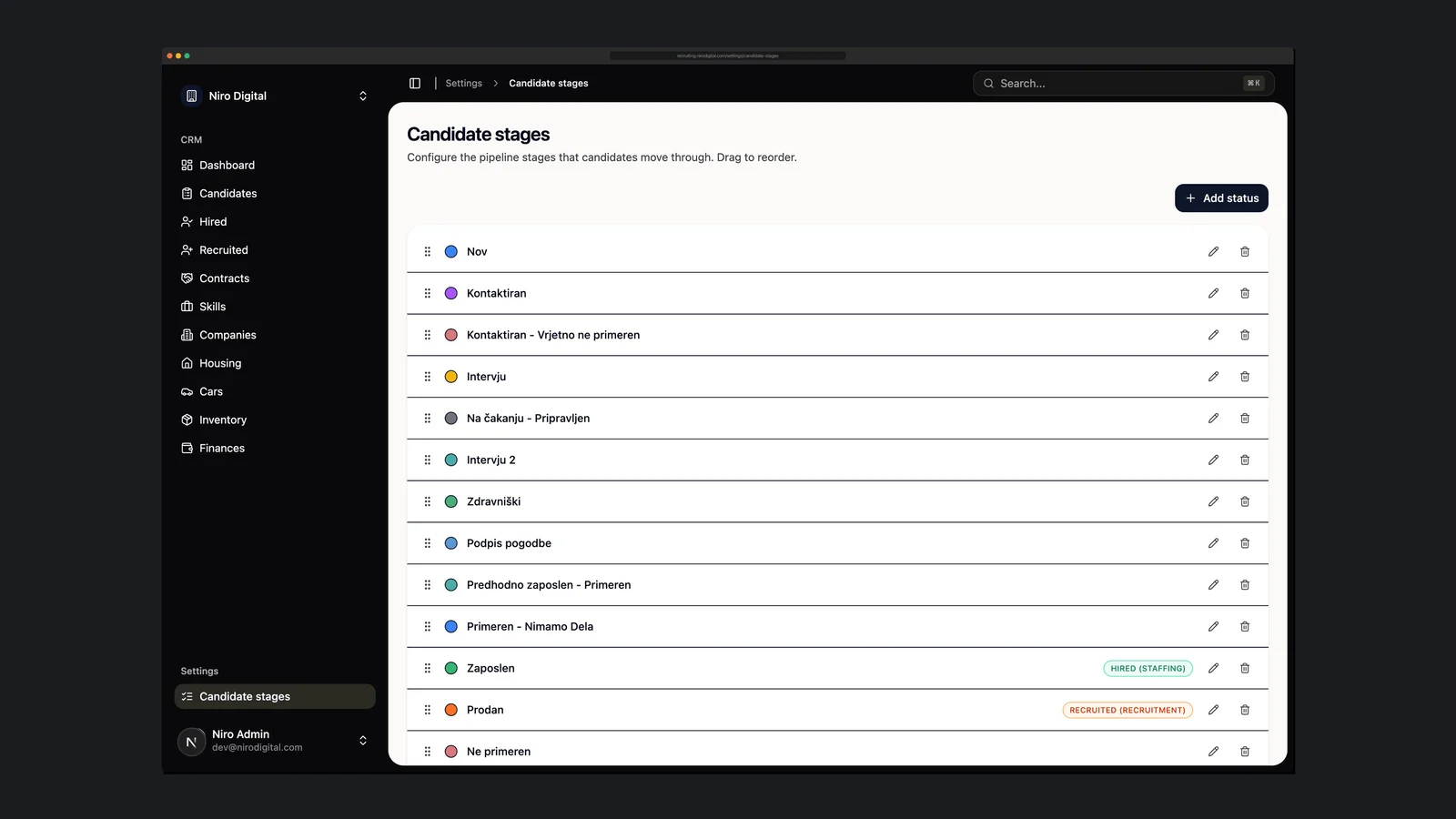 Recruitemy configurable candidate pipeline stages