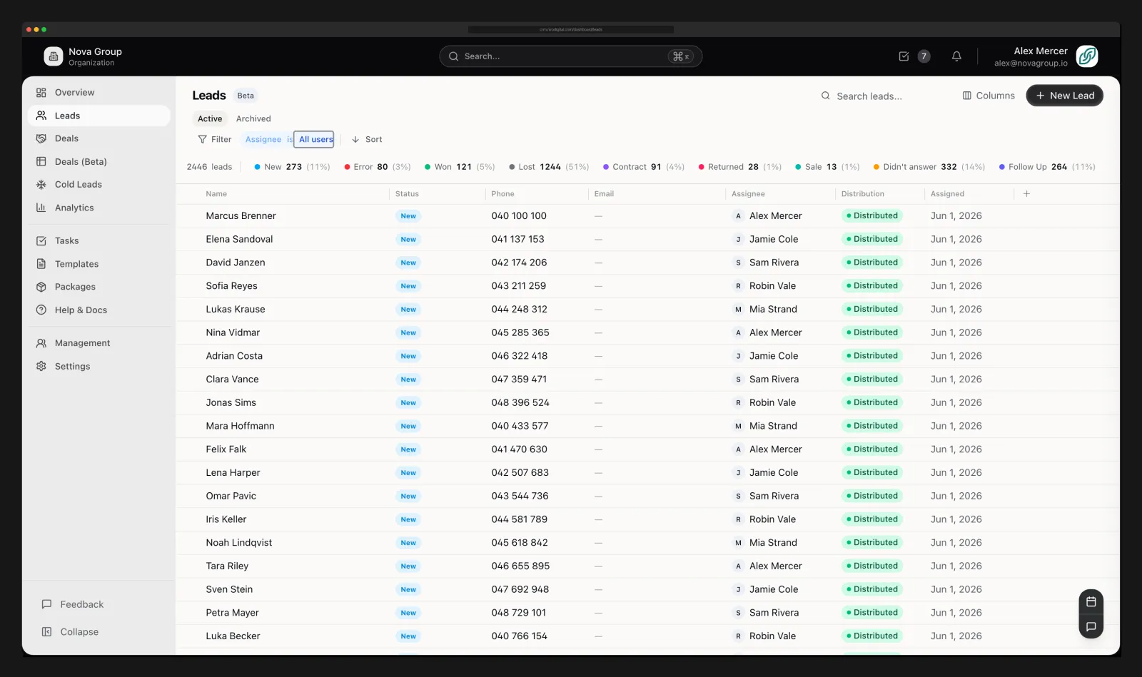 Sales CRM lead pipeline workspace